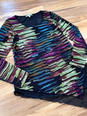 Long Sleeve Neck Multi-Color Abstract Print Top